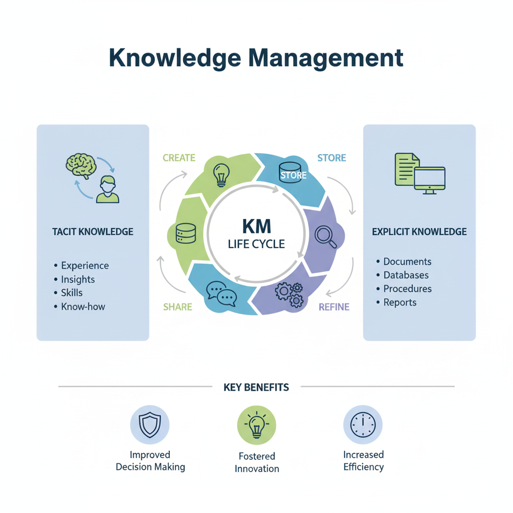 Team collaboration and data sharing representing Knowledge Management in organizations.